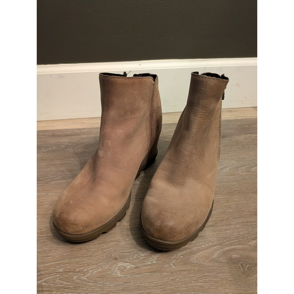 Sorel Joan of Arctic Wedge II Leather Ankle Boots Ash Brown NL3365-240 Womens 7